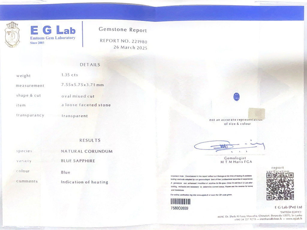 Blue Sapphire - Heated 1.35