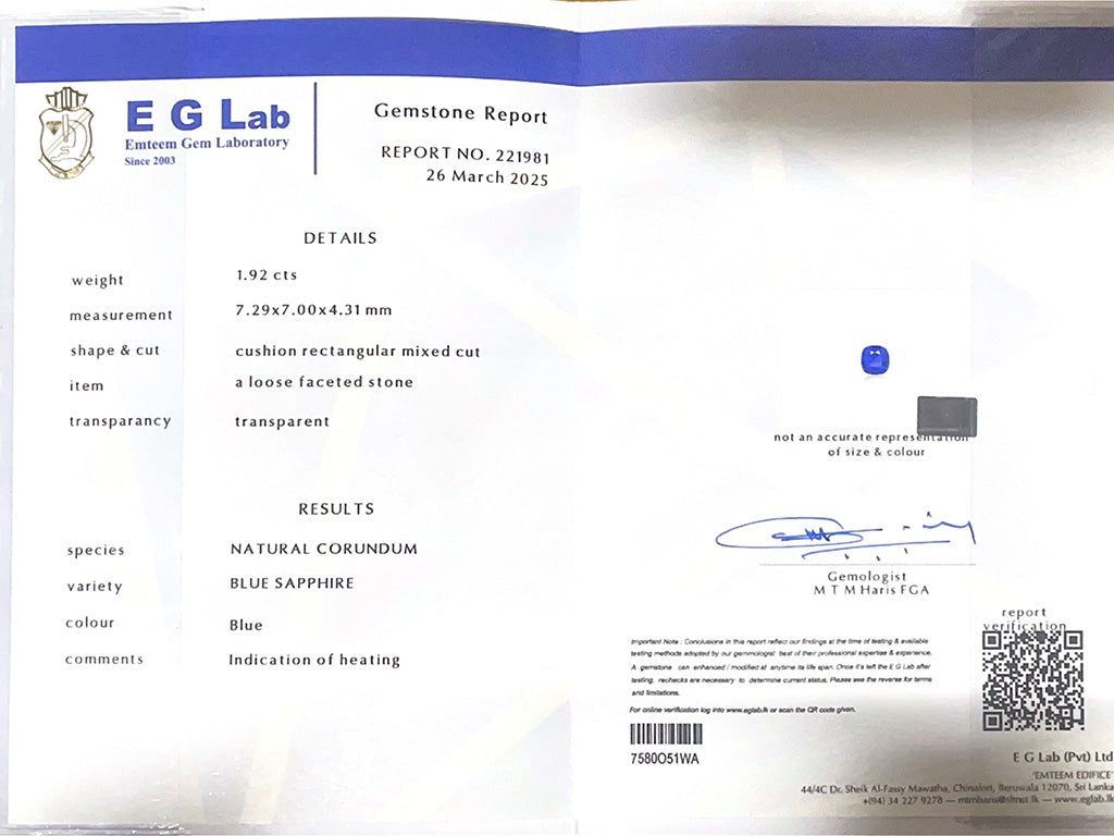 Blue Sapphire - Heated 1.92