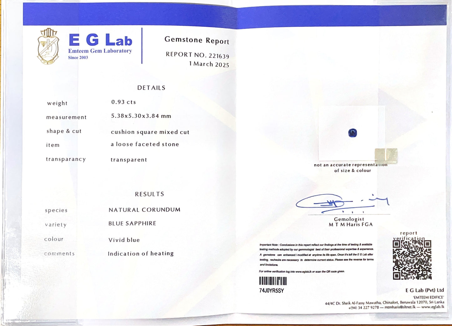 Blue Sapphire Heated 0.93