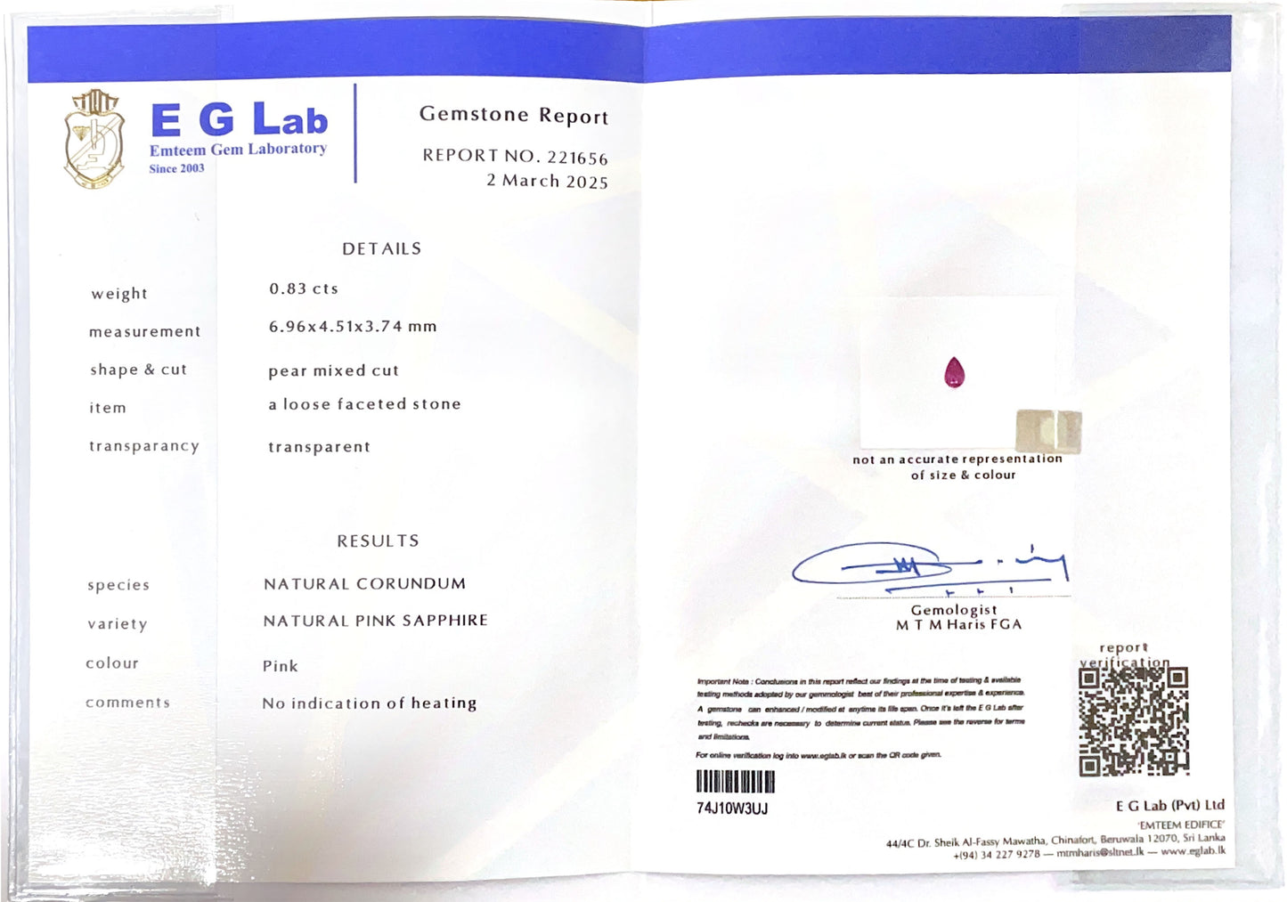 Pink Sapphire Un-Heat 0.83