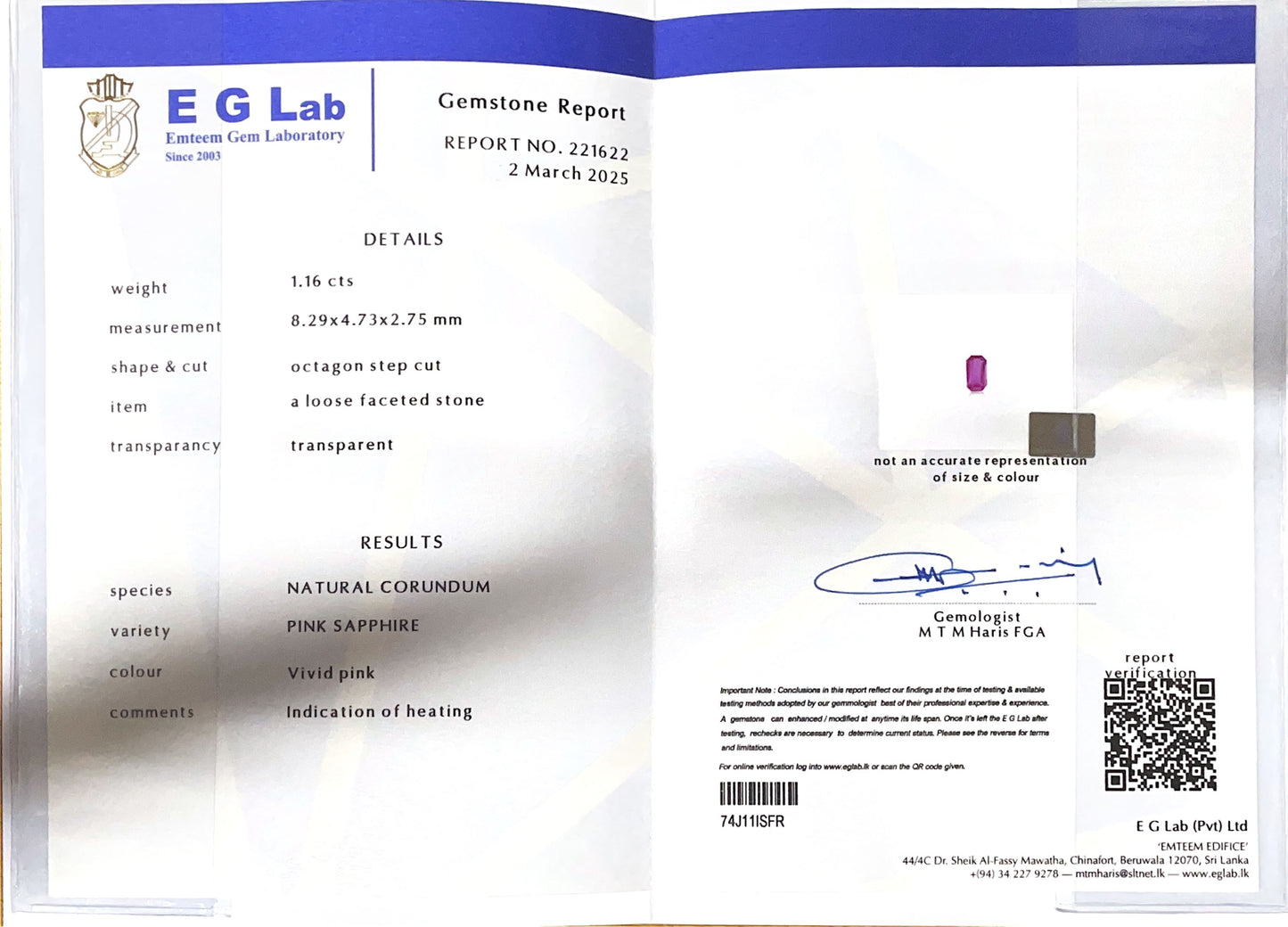 Pink Sapphire Heated 1.16
