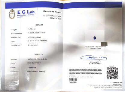 Blue Sapphire Heated 1.04