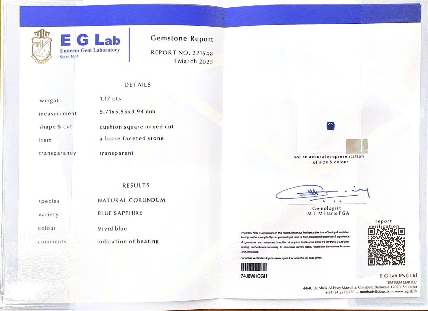 Blue Sapphire Heated 1.17