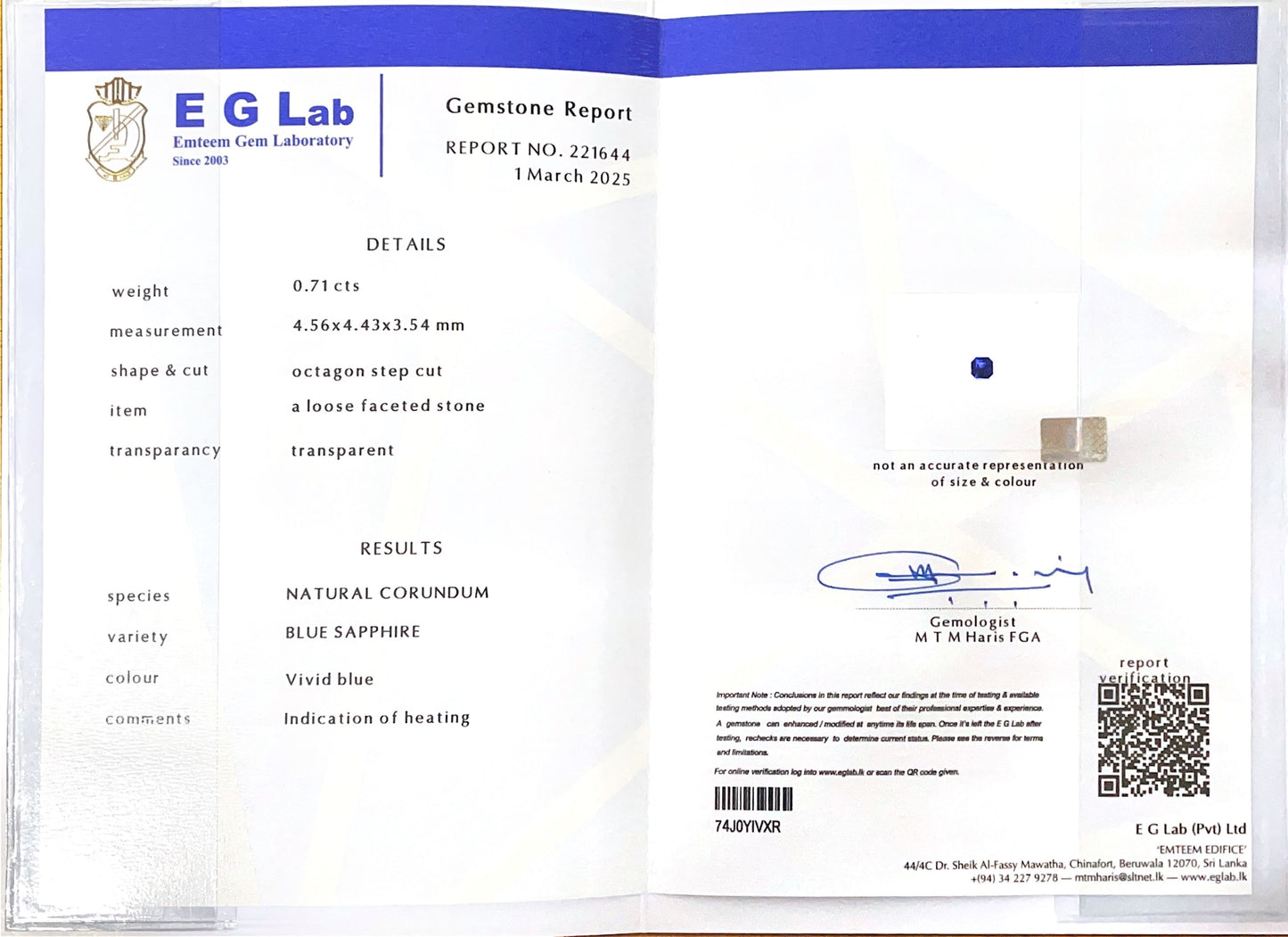 Blue Sapphire Heated 0.71