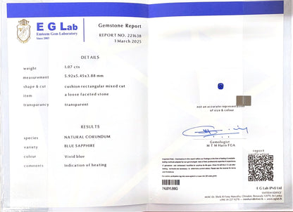 Blue Sapphire Heated 1.07