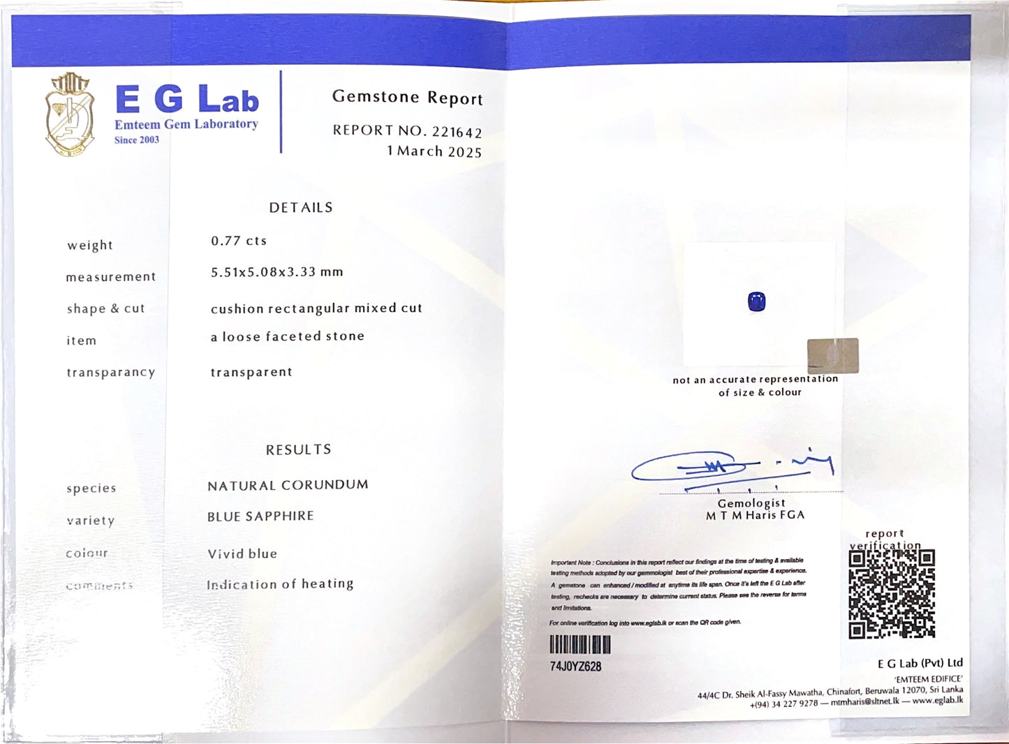 Blue Sapphire Heated 0.77