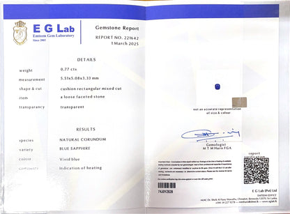 Blue Sapphire Heated 0.77