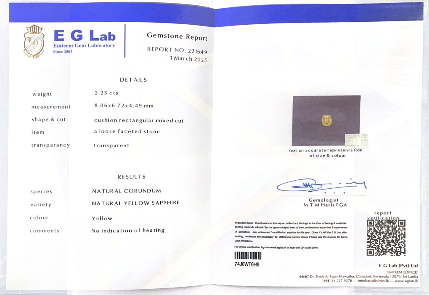 Yellow Sapphire Un-Heat 2.25