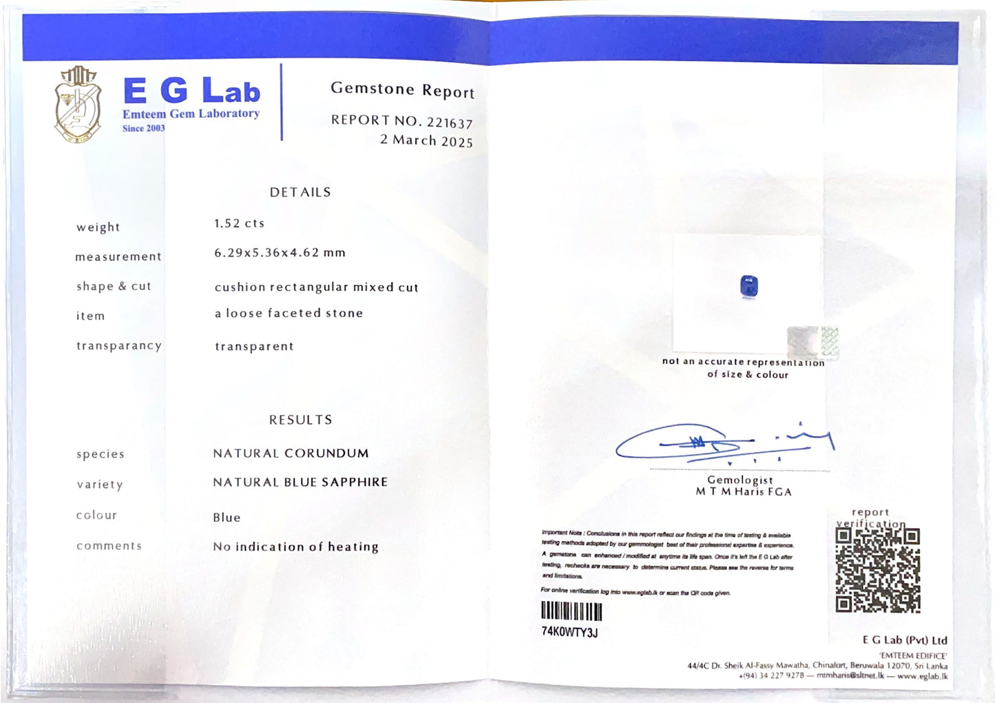 Blue Sapphire Un-Heat 1.52