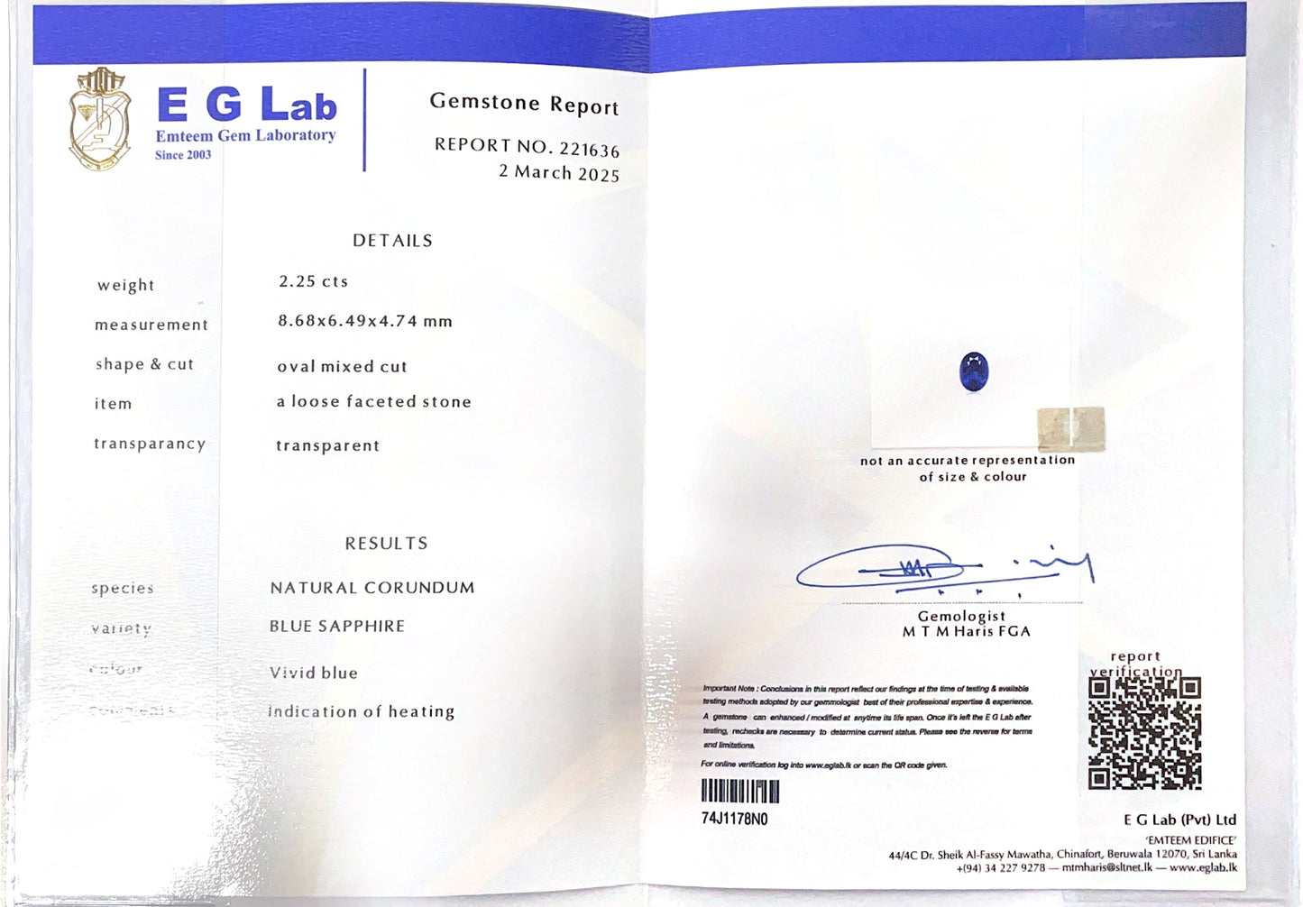 Blue Sapphire Heated 2.25