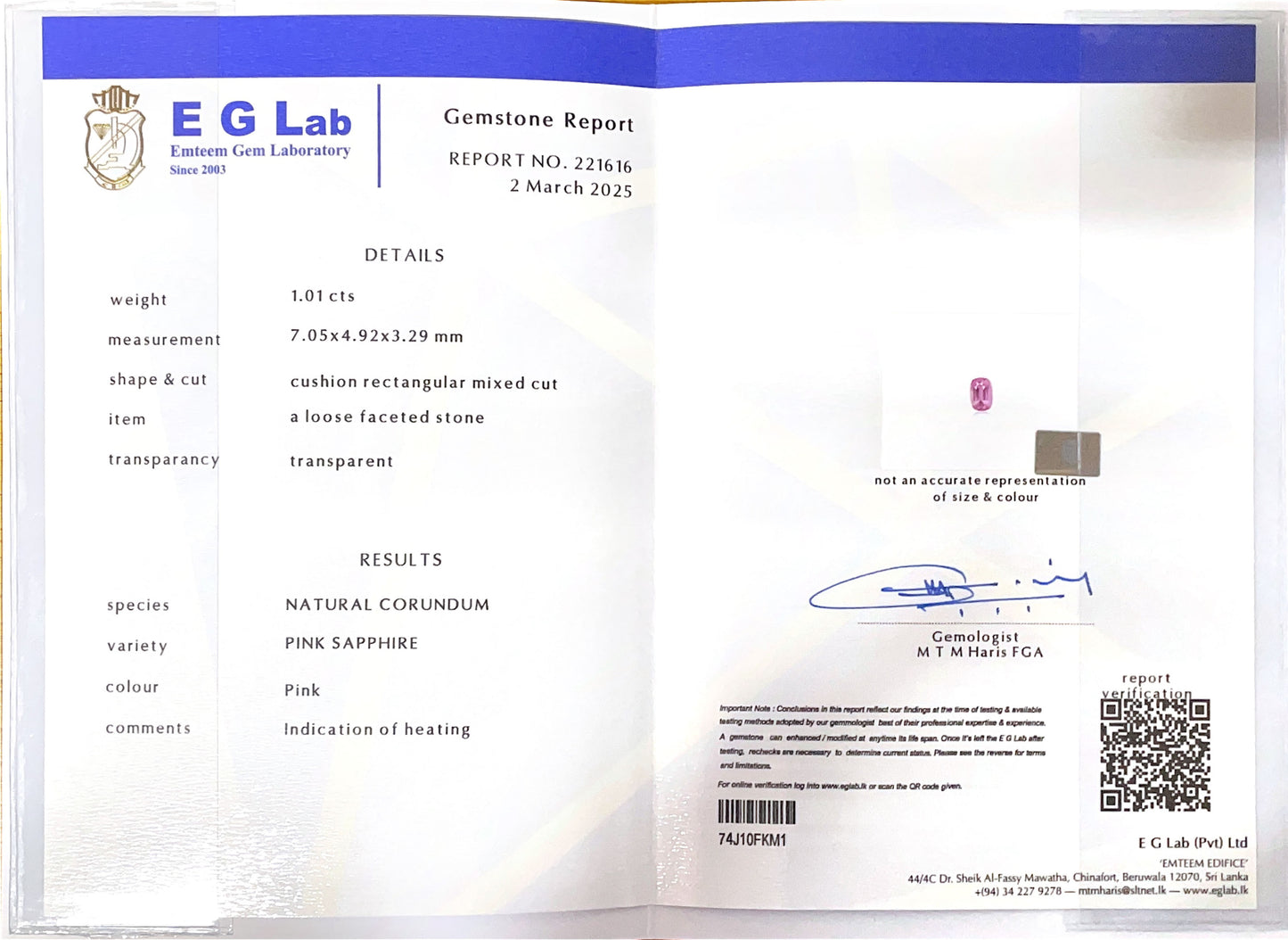 Pink Sapphire Heated 1.01