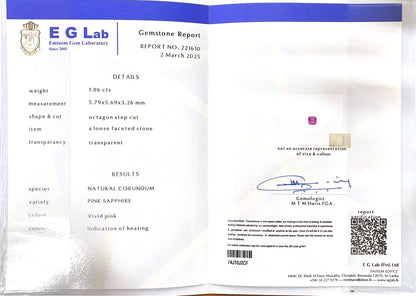 Pink Sapphire Heated 1.06ct